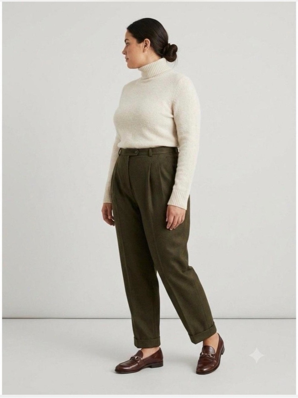 Lauren Ralph Lauren Olive Green 100% Lambswool Pleated Trousers Size 16